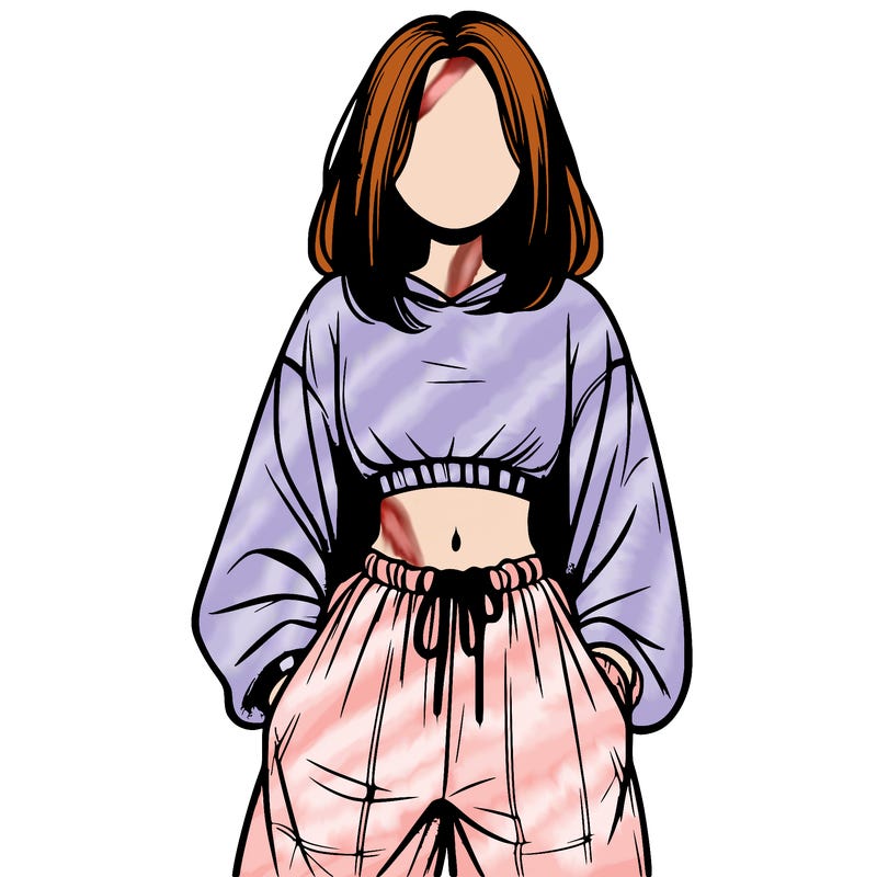 realistic girl faceless with baggy pants and a crop top