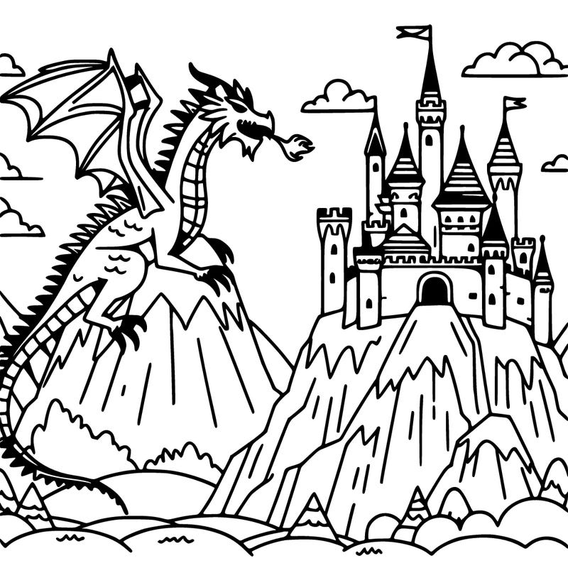 dragon in a castle on top of mountain