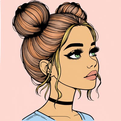 realistic girl with buns on the top of her head