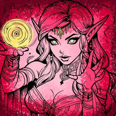 realistic scary beautiful elf sorceress casting spell