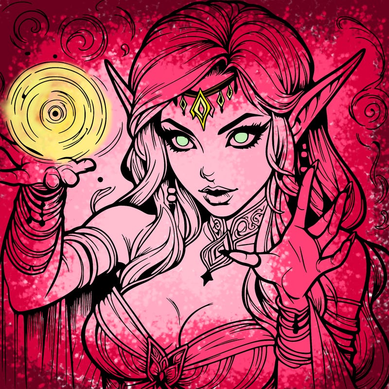 realistic scary beautiful elf sorceress casting spell