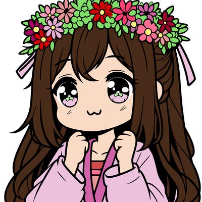 cute anime girl, cute hair, cute smile, cute flower crown