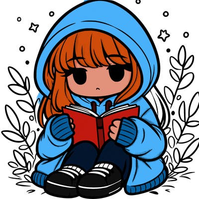 girl in oversized hoodie reading a book