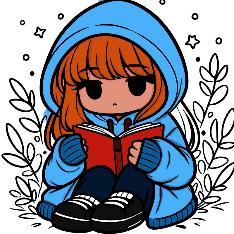 girl in oversized hoodie reading a book