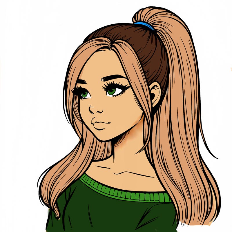 realistic girl with a high ponytail