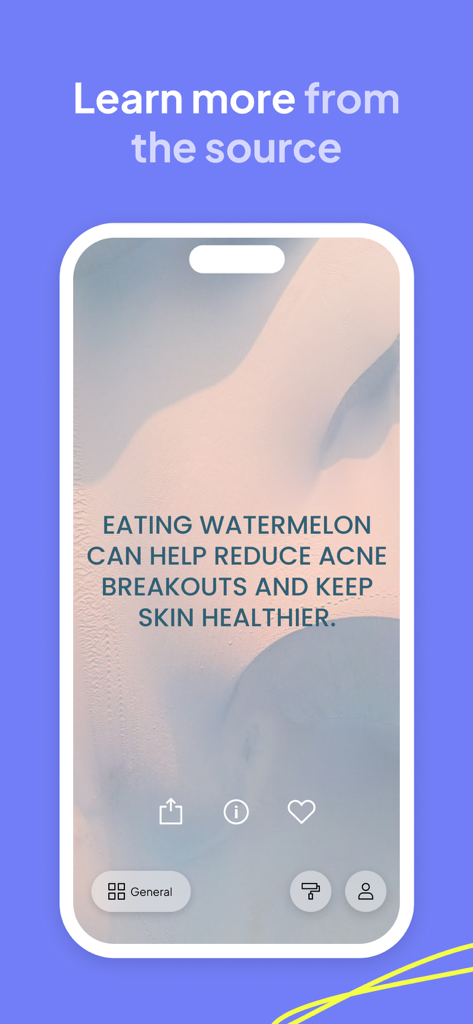 Capture d'écran de l'application Facts montrant une anecdote intéressante sur la pastèque et la santé de la peau