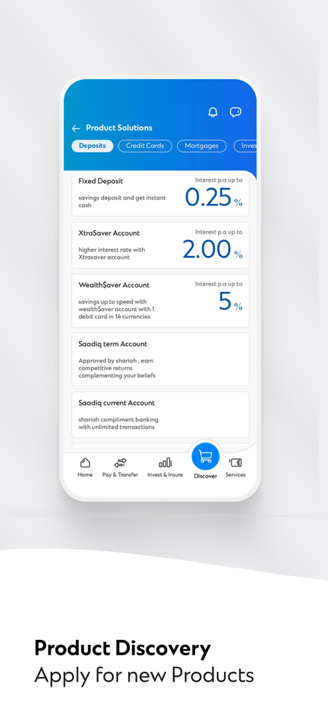 SC Mobile Banking (UAE) - SC Mobile UAE app interface displaying various deposit account options and interest rates