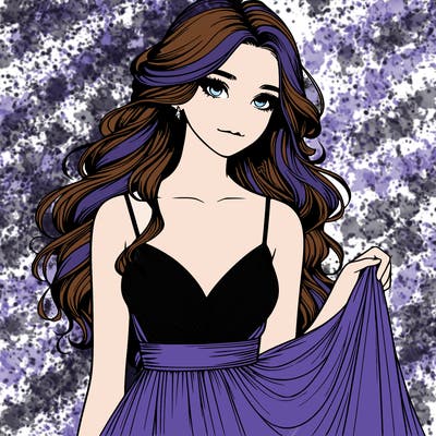 realistic girl in flowy silky prom dress