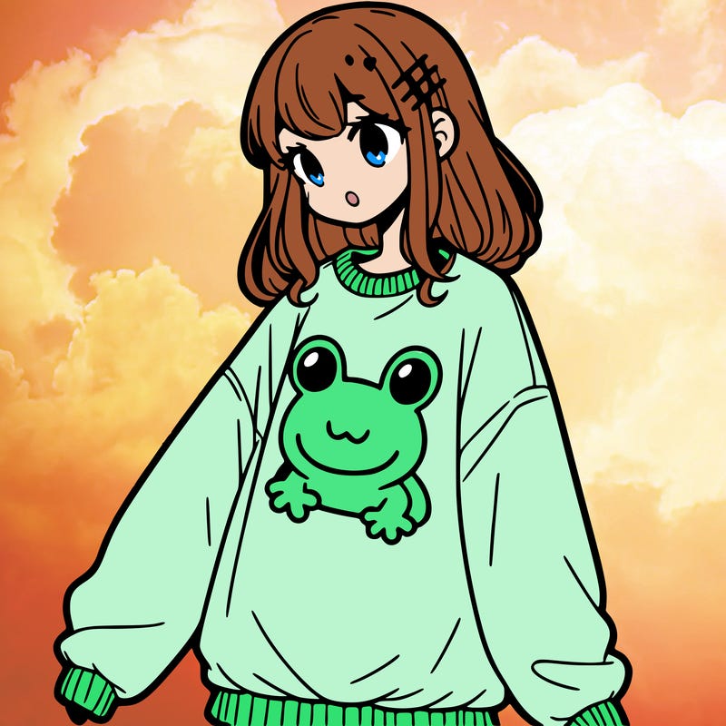 girl wearing frogging sweatshirt