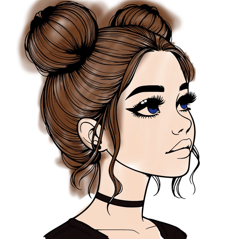 realistic girl with buns on the top of her head