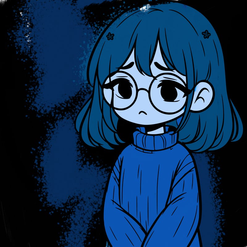sad girl with glasses in a sweater