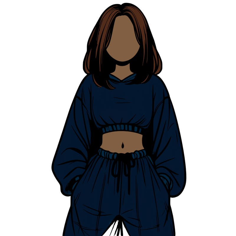 realistic girl faceless with baggy pants and a crop top