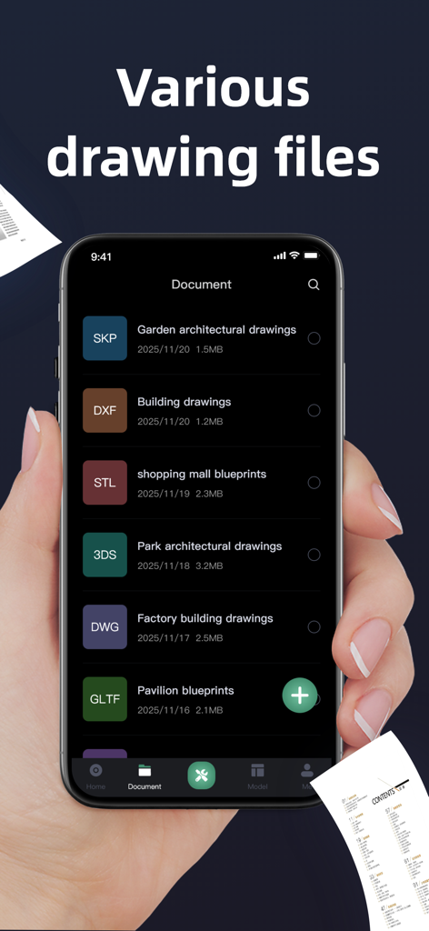 Sketch Viewer UP-model browser - SKP、DXF、STL、DWGなどのフォーマットの建築およびエンジニアリング3D図面ファイルのリストを表示するスマートフォンのインターフェイス