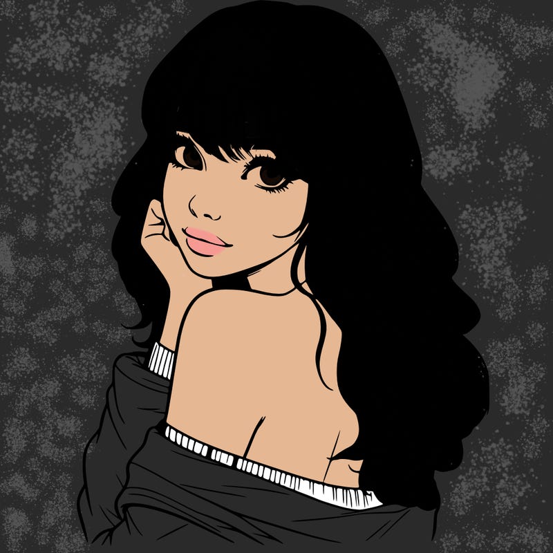 realistic girl with bangs looking over her shoulder