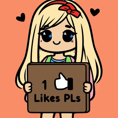 girl holding a sign saying 10 likes pls