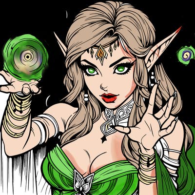 realistic scary beautiful elf sorceress casting spell