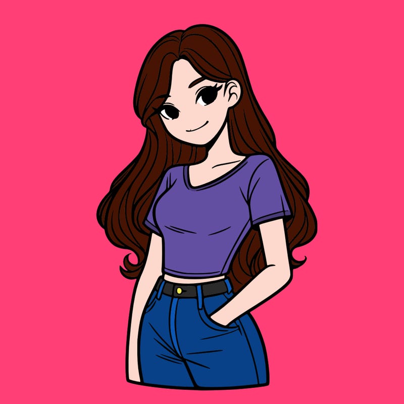 woman with long hair and shirt and jeans