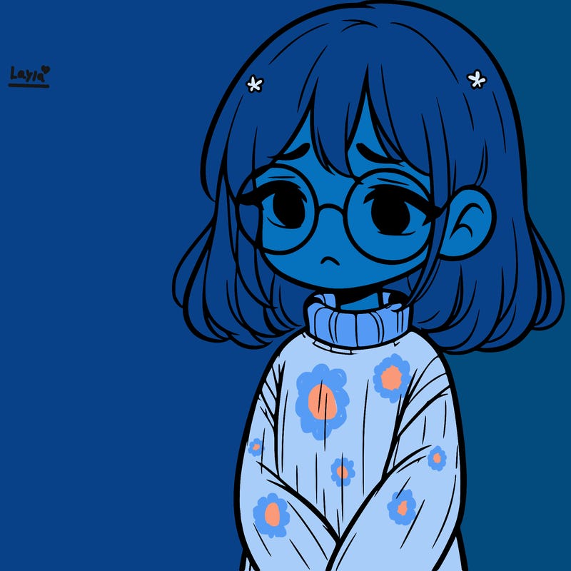 sad girl with glasses in a sweater