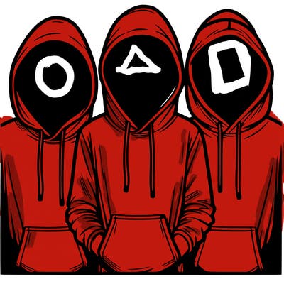 3 faceless people in  hoodies