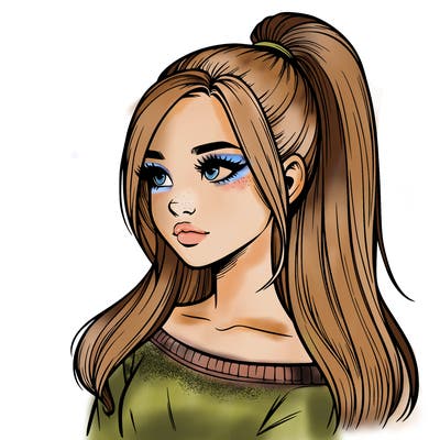 realistic girl with a high ponytail