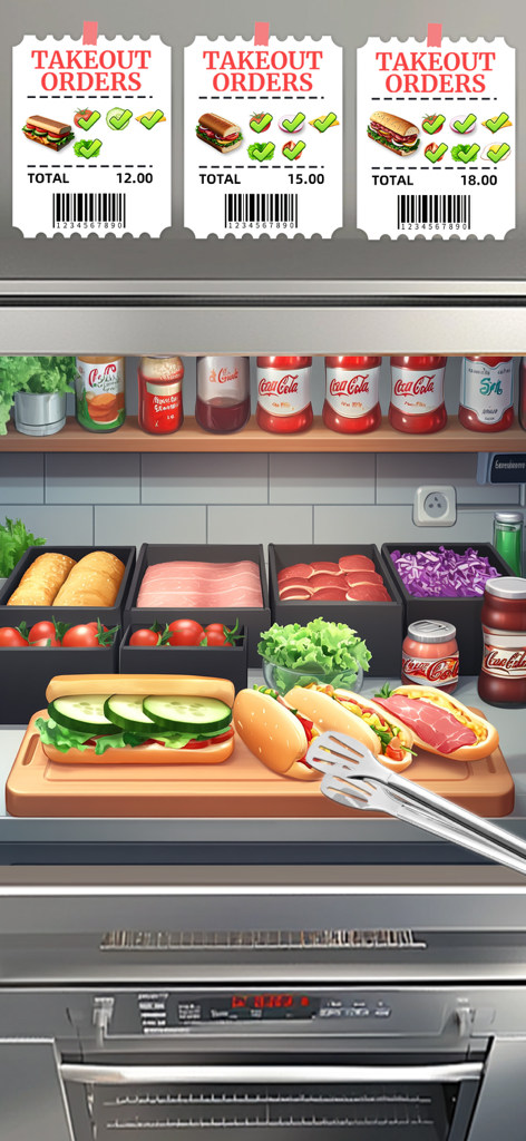 Cooking Fun®: Food Games - Stazione di preparazione panini con ordini da asporto e ingredienti nel gioco mobile Cooking Fun