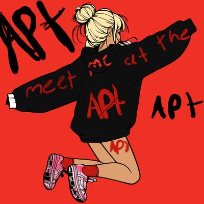 realistic girl jumping with a bun and oversized sweatshirt