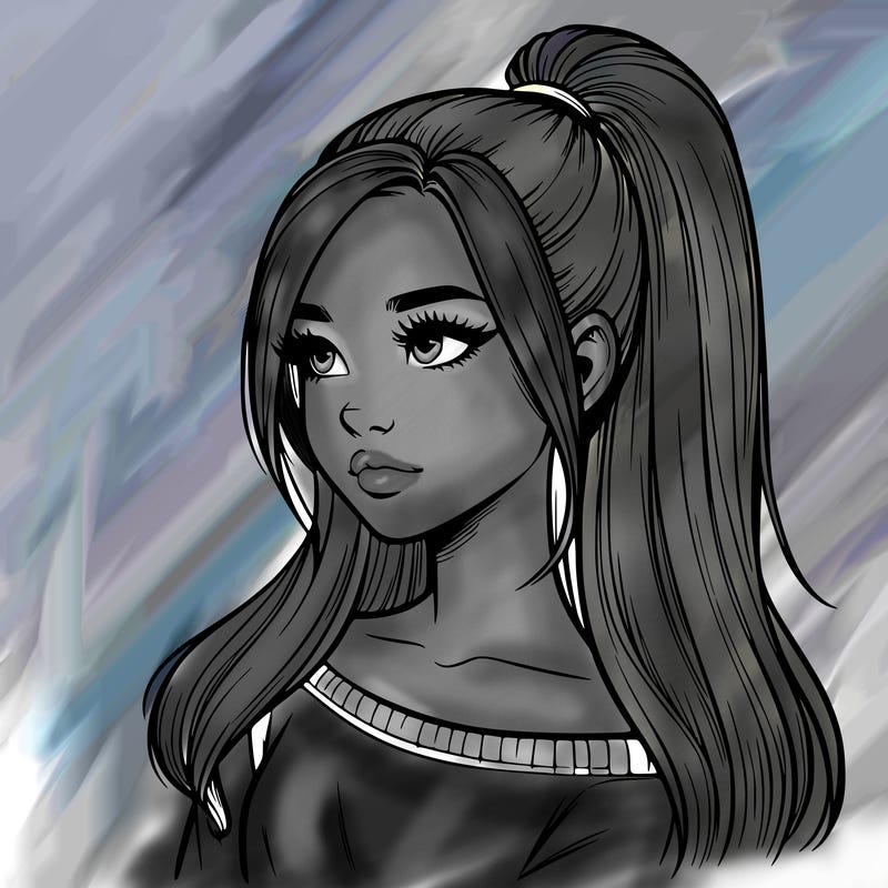 realistic girl with a high ponytail