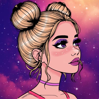 realistic girl with buns on the top of her head