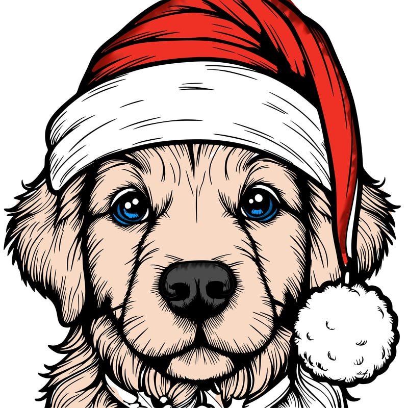 realistic dog with a christmas hat