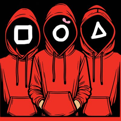 3 faceless people in  hoodies