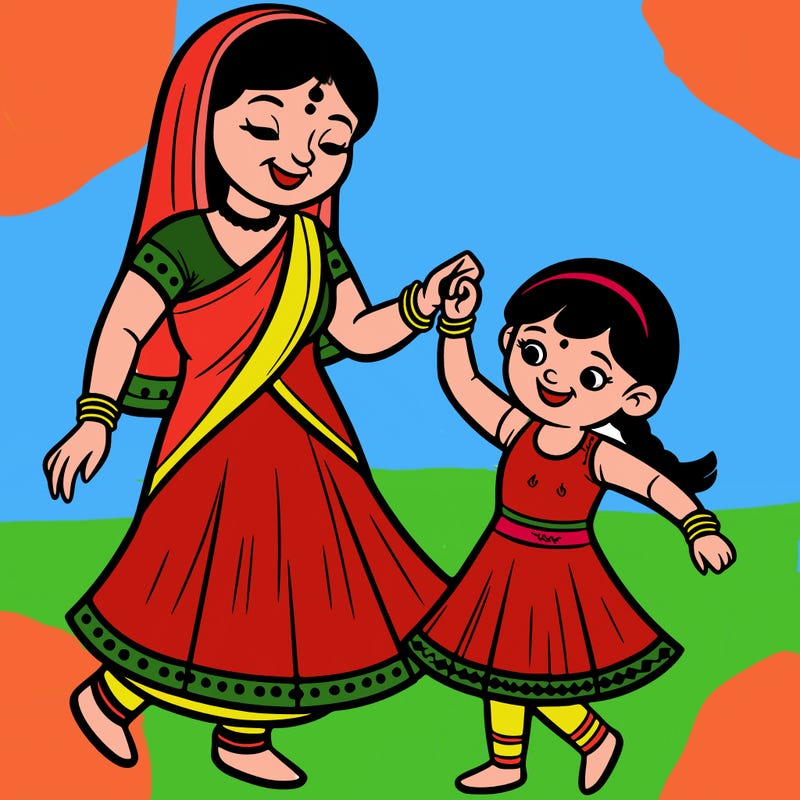 indian mum and 5 year old girl dancing together