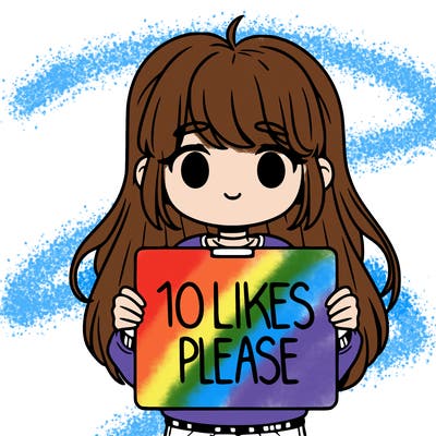 girl holding a sign saying 10 likes please