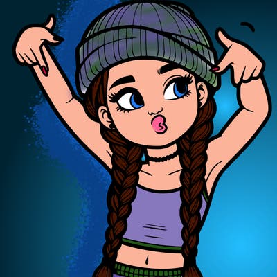 realistic teenage girl with braids and a beanie and crop top doing 🫶🏼