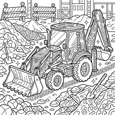 Unleash your creativity with this engaging backhoe coloring page, thoughtfully designed for seniors. Immerse yourself in a detailed construction scene, perfect for a relaxing and stimulating coloring session.