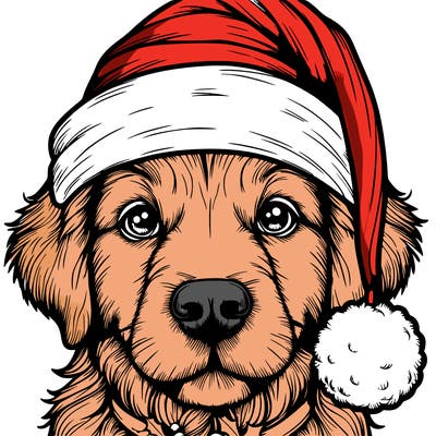 realistic dog with a christmas hat