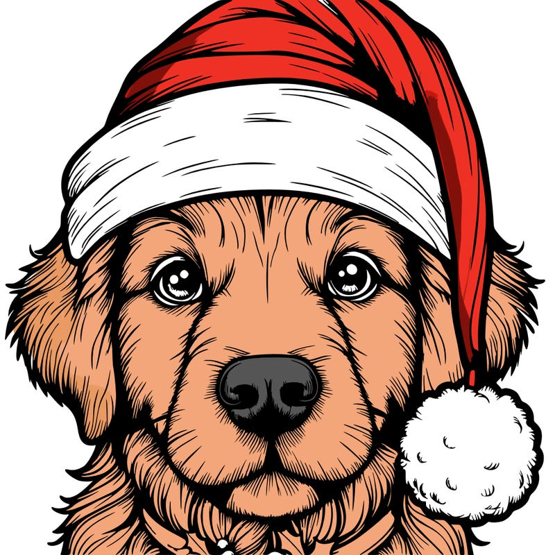 realistic dog with a christmas hat