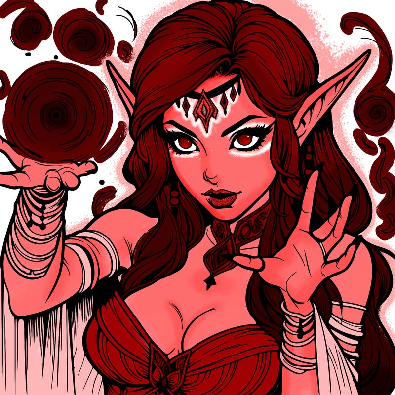 realistic scary beautiful elf sorceress casting spell