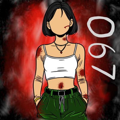 realistic faceless girl with baggy pants and crop top