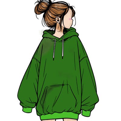 realistic girl with a oversized sweatshirt on and a bun