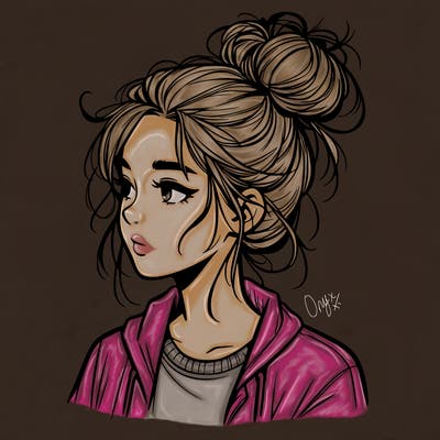 realistic teenage girl with a messy bun