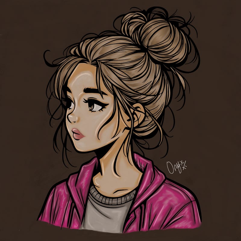 realistic teenage girl with a messy bun