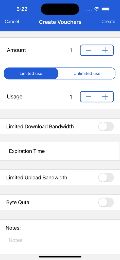 Hotspot Manager - Interfaccia per la creazione di voucher Wi-Fi per ospiti con limiti di larghezza di banda e utilizzo