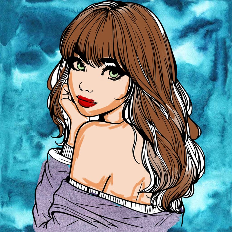 realistic girl with bangs looking over her shoulder
