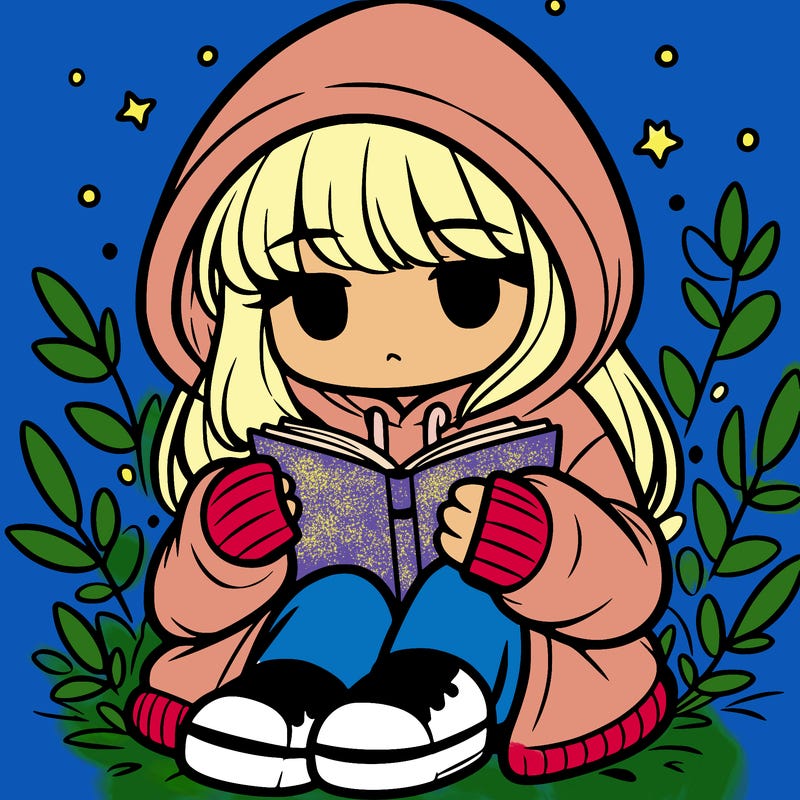 girl in oversized hoodie reading a book