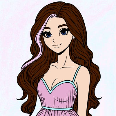 realistic woman with long hair and dress