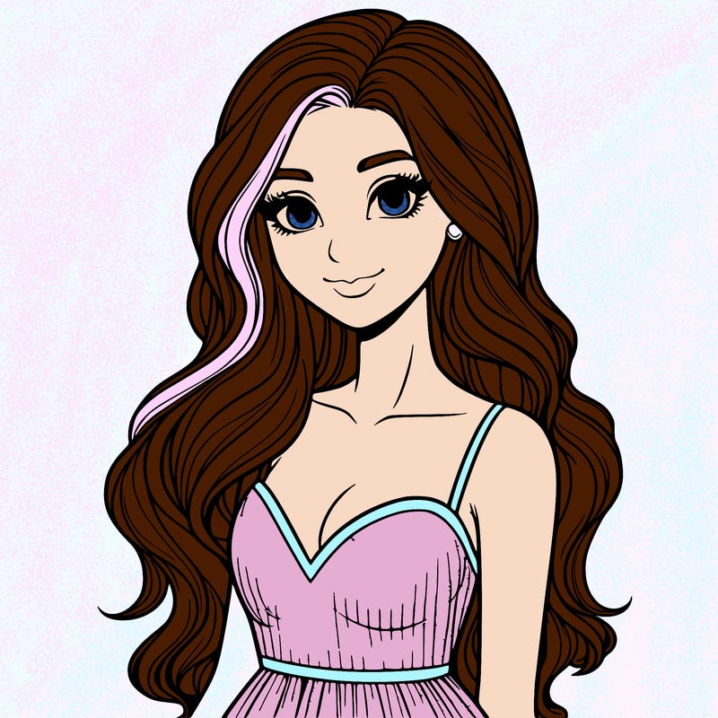 realistic woman with long hair and dress