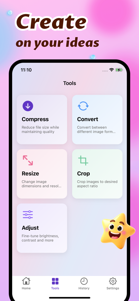 Cosmo - Batch Image Processor - Menú de herramientas de la aplicación Cosmo para la compresión y conversión de imágenes.