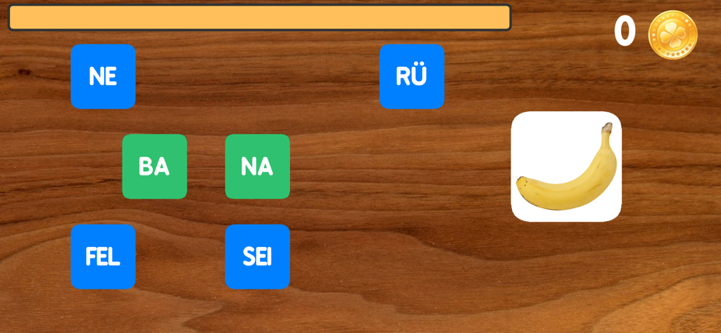 Schreiben mit Silben Pro - Interface de aplicativo educacional alemão mostrando peças de sílabas para formar a palavra banana