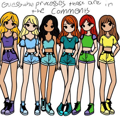 a group of girls wearing crop tops and shorts