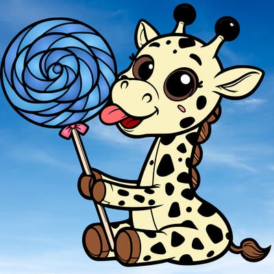 giraffe eating a lollypop